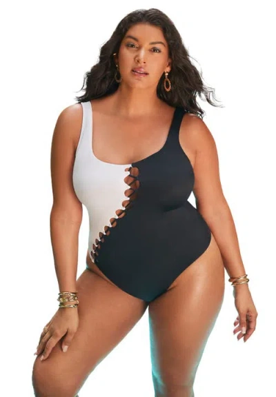Swimsuits For All Square Neck Color Block Swimsuit In Multi