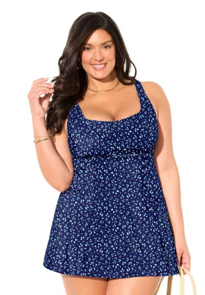 Swimsuits For All Squareneck Swimdress In Blue