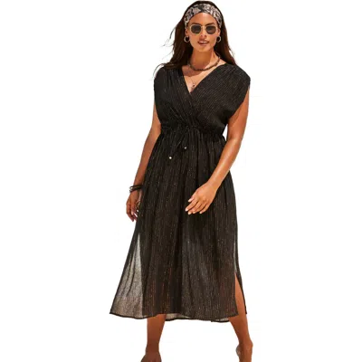 Swimsuits For All Surplice Maxi Cover Up Dress In Black