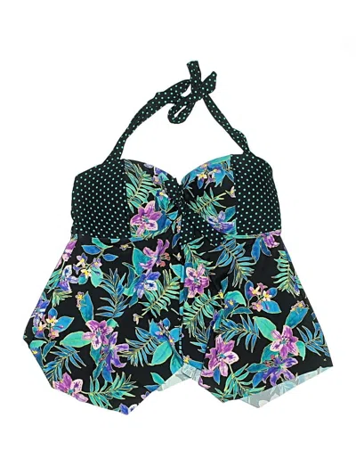Pre-owned Swimsuits For All Swimsuit Top Black Tropical Pattern Swimwear