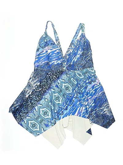 Pre-owned Swimsuits For All Swimsuit Top Blue Print Pattern Plunge Neckline Swimwear