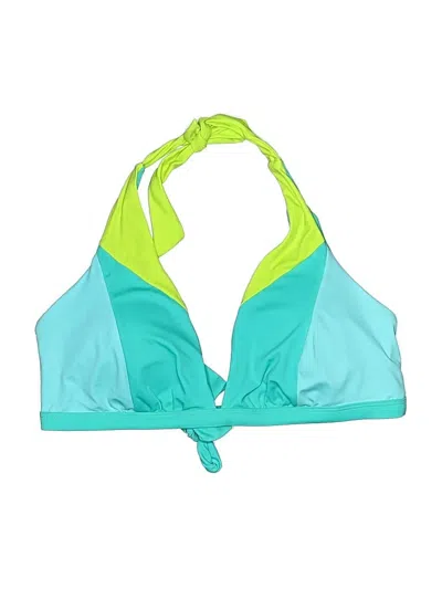 Pre-owned Swimsuits For All Swimsuit Top Green Color Block Pattern Swimwear