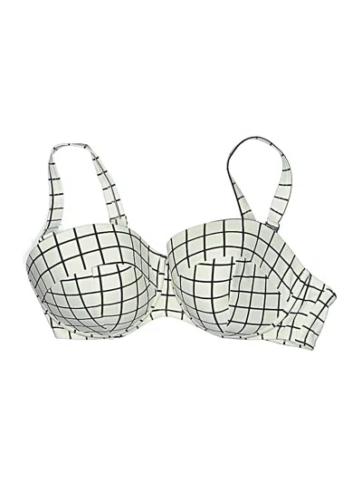 Pre-owned Swimsuits For All Swimsuit Top Ivory Plaid Pattern Swimwear In White
