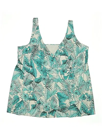 Pre-owned Swimsuits For All Swimsuit Top Teal Tropical Pattern Swimwear In Blue