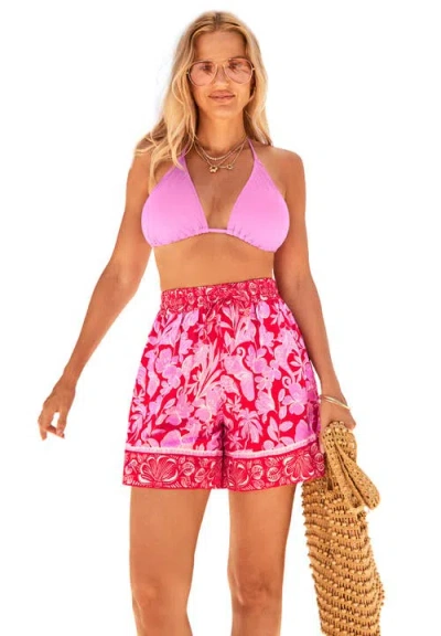 Swimsuits For All Tie-front Cover Up Shorts In Pink