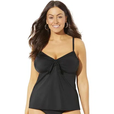 Swimsuits For All Tie Front Underwire Tankini Top In Black