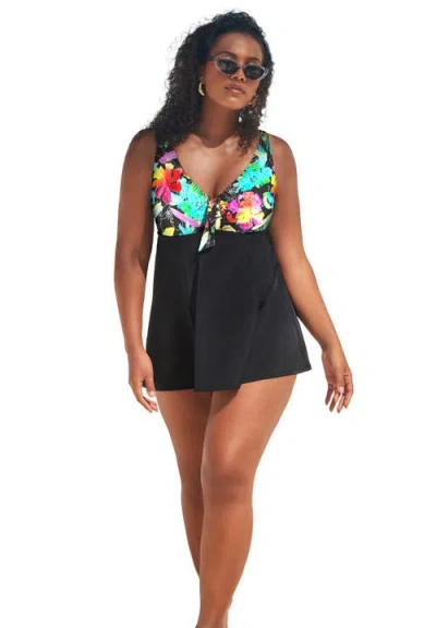 Swimsuits For All Tie Front V-neck Swimdress In Multi