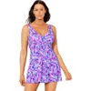 Swimsuits For All Twist Front V-neck Swimdress In Purple