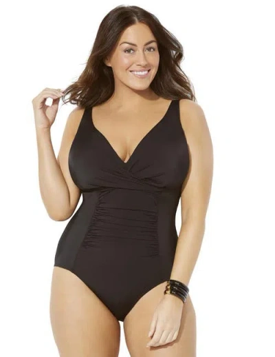 Swimsuits For All Twist Ruched One Piece Swimsuit In Black