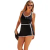 Swimsuits For All Two-piece Convertible Maillot Swimdress In Black