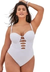Swimsuits For All Underwire Lace Up One Piece Swimsuit In White