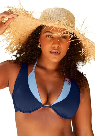 Swimsuits For All Underwire Shimmer Peekaboo Bikini Top In Blue