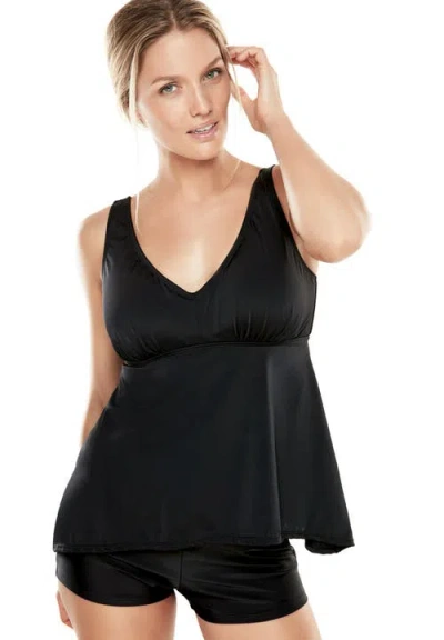 Swimsuits For All V-neck Flowy Tankini Top In Black