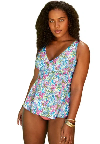 Swimsuits For All V-neck Flowy Tankini Top In Multi