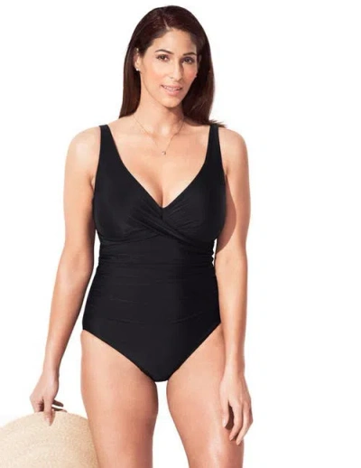 Swimsuits For All V-neck One Piece Swimsuit In Black