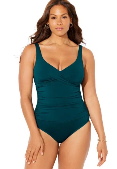 Swimsuits For All V-neck One Piece Swimsuit In Green
