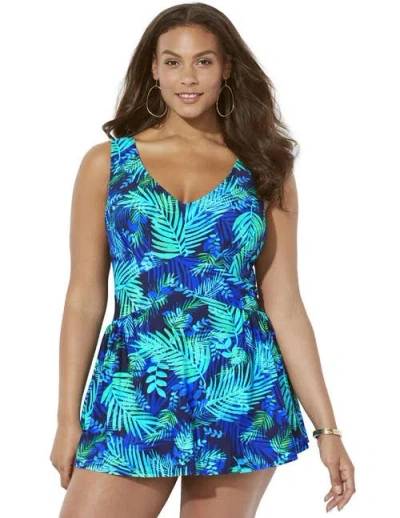 Swimsuits For All V-neck Swimdress In Multi