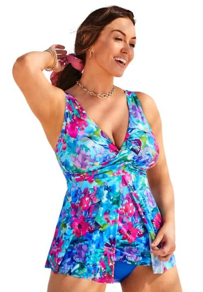 Swimsuits For All V-neck Twist Tankini Top In Blue