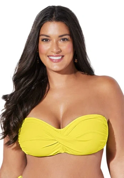Swimsuits For All Valentine Ruched Bandeau Bikini Top In Yellow
