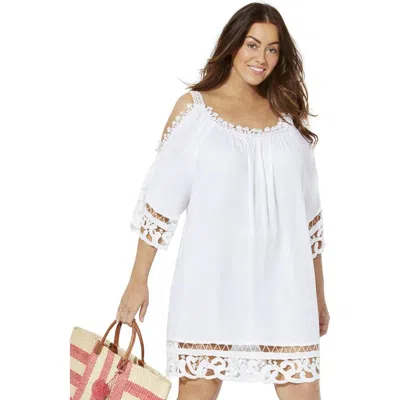 Swimsuits For All Vera Crochet Cold Shoulder Cover Up Dress In White