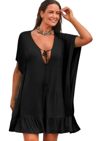 Swimsuits For All Vienna Ruffle Cover Up Tunic In Black