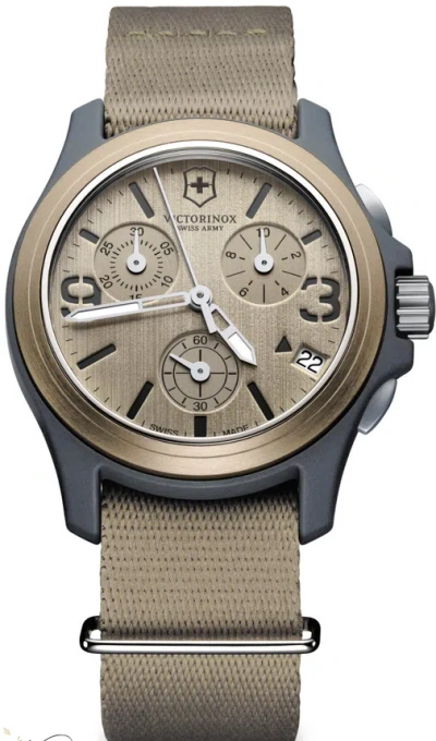 Pre-owned Swiss Army Original Chronograph Sand Nylon Men's Watch 241533 Ship Free Buy