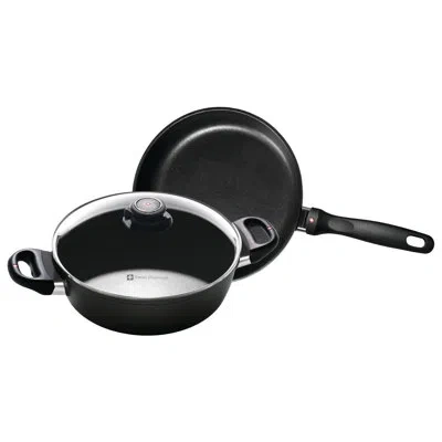 Swiss Diamond 3 Piece Aluminum Non Stick Cookware Set In Black