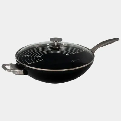 Swiss Diamond Chd Nonstick Wok With Glass Lid, 12.5-inch In Black
