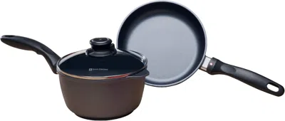 Swiss Diamond Hd Nonstick 3 Piece Cookware Set With Fry Pan & Saucepan In Brown