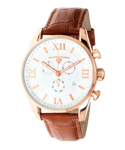 Pre-owned Swiss Legend Men's Quartz Watch White Dial & Brown Leather Strap 22011-rg-02-br