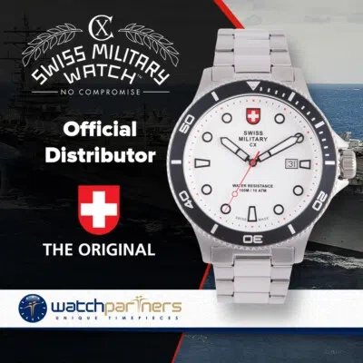 Pre-owned Swiss Military Cx  Calypso Diving Watch Swiss Quartz Date 10atm White Dial 2875