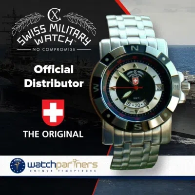 Pre-owned Swiss Military Cx  Grenadier Gmt Watch 40mm Case 20atm Black Dial