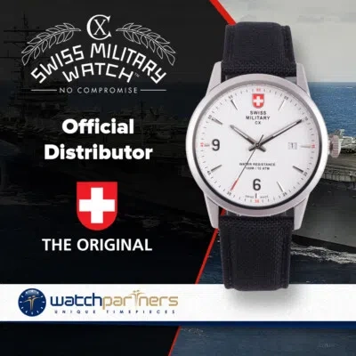 Pre-owned Swiss Military Cx  Grunt Officer Watch Swiss Quartz Black Strap White Dial 2890