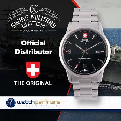 Pre-owned Swiss Military Cx  Grunt Officer Watch Swiss Quartz Ss Bracelet Black Dial 2886