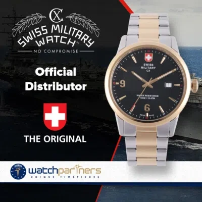 Pre-owned Swiss Military Cx  Grunt Officer Watch Swiss Quartz Ss Bracelet Black Dial 2893