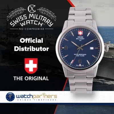 Pre-owned Swiss Military Cx  Grunt Officer Watch Swiss Quartz Ss Bracelet Blue Dial 2888