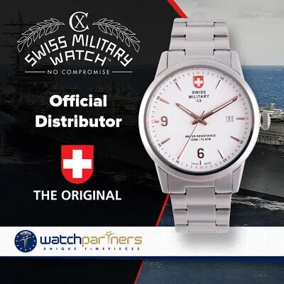 Pre-owned Swiss Military Cx  Grunt Officer Watch Swiss Quartz Ss Bracelet White Dial 2885