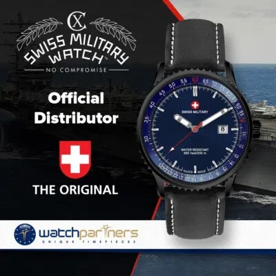 Pre-owned Swiss Military Cx  Lightning Nero Rawhide Swiss Watch 44mm 20atm Blu Dial 3122