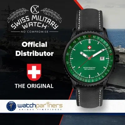 Pre-owned Swiss Military Cx  Lightning Nero Rawhide Swiss Watch 44mm 20atm Grn Dial 31241