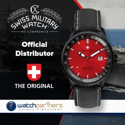 Pre-owned Swiss Military Cx  Lightning Nero Rawhide Swiss Watch 44mm 20atm Red Dial 3123