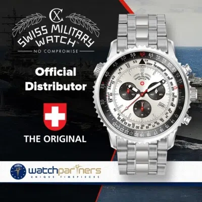 Pre-owned Swiss Military Cx  Thunderbolt Chrono Watch 44mm Ss Case/bracelet 20atm Silv Dial