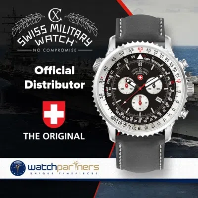 Pre-owned Swiss Military Cx  Thunderbolt Rawhide Chrono Watch 44mm Case Black Dial 29511
