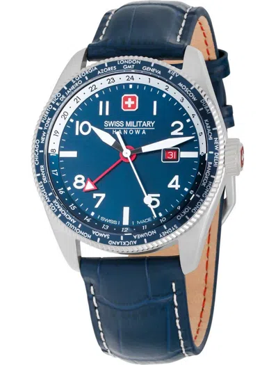 Pre-owned Swiss Military Hanowa Swiss Military Hawk Eye Gmt Blue Dial Sapphire Crystal Men's Watch Smwgb0000505