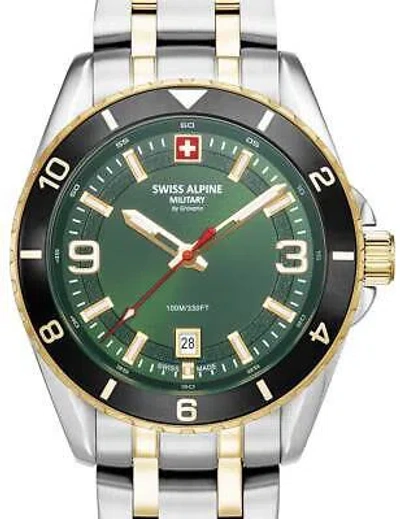Pre-owned Swiss Military Swiss Alpine Military 7034.1148 Mens Watch Sierra Two Tone Black 42mm 10atm