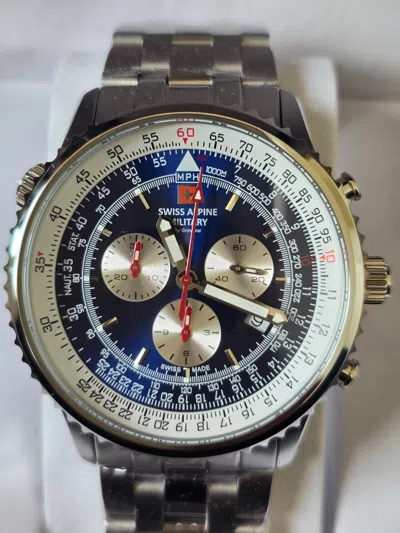 Pre-owned Swiss Military Swiss Alpine Military Chronograph Blue Dial Date Display Men's Watch 7078.9135