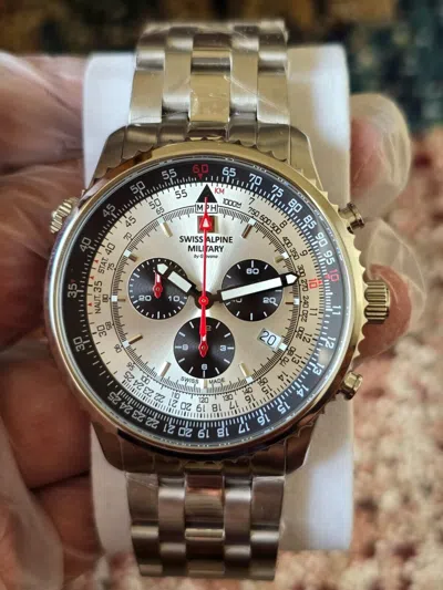 Pre-owned Swiss Military Swiss Alpine Military Chronograph Silver Dial Date Display Men's Watch 7078.9132