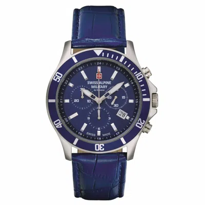 Pre-owned Swiss Military Swiss Alpine Military Men's Watch Chronograph Analog Quartz 7022.9535samleder