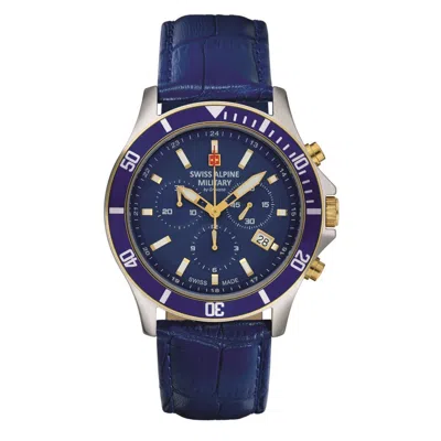 Pre-owned Swiss Military Swiss Alpine Military Men's Watch Chronograph Analog Quartz 7022.9545sam Leather