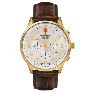 Pre-owned Swiss Military Swiss Alpine Military Men's Watch Chronograph Analog Quartz 7084.9512sam Leather