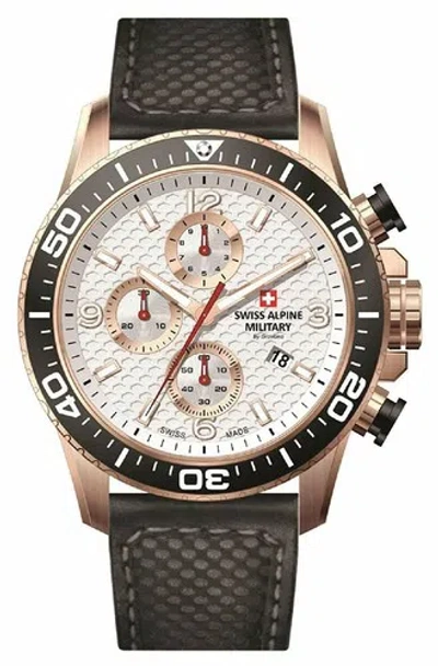 Pre-owned Swiss Military Swiss Alpine Military Red Force Chrono Black Leather Men's Watch 7035.9562 Sam